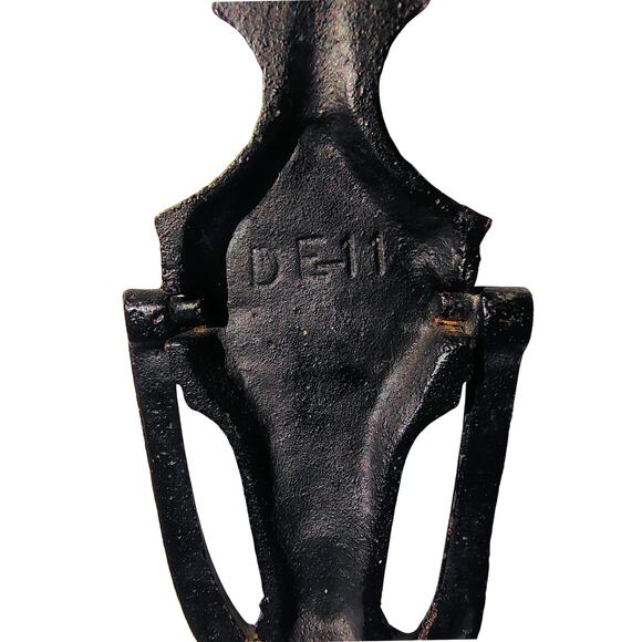 Narrow Black Vintage Hand Painted Cast Iron Amish Pennsylvania Dutch Doorknocker - Picture 8 of 9